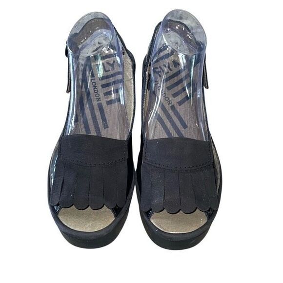 Fly London Womens Patent Bind303Fly Slingback Platform Sandals Black Size 41 US - Picture 2 of 9